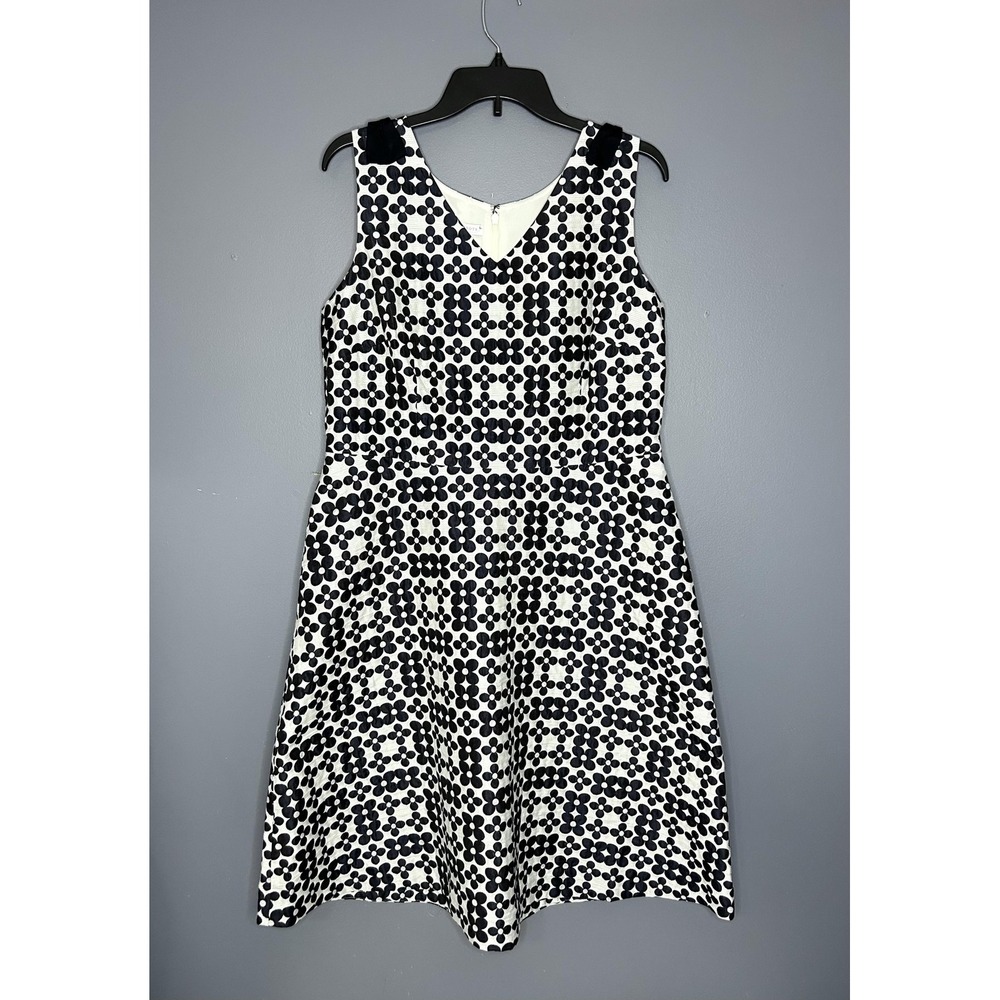 Talbots RSVP Dress Womens 14 Navy Floral Jacquard Mod Flare Knee Wedding Party